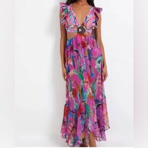 PatBO Strapless Floral Dress - Pink and Blue